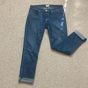 Hudson Jeans “Bacara”Blue Ankle Cropped Jeans with Distressed Details, 29